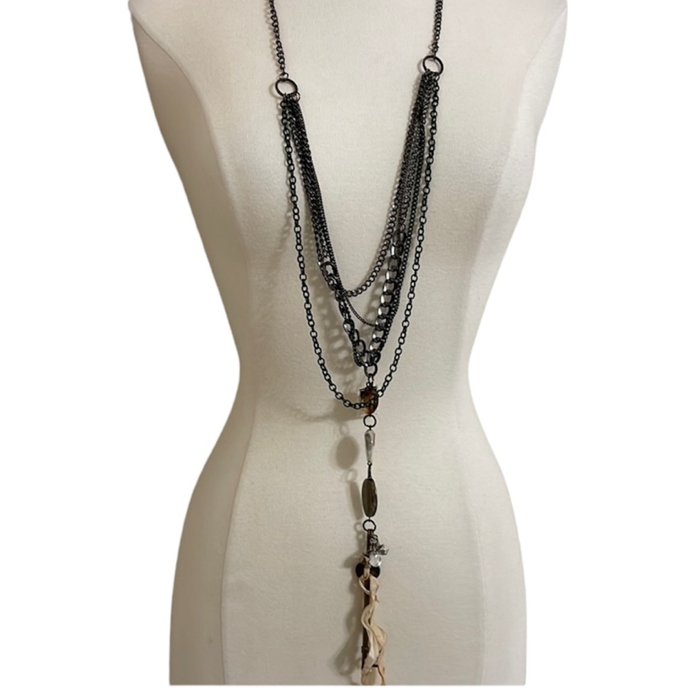 HANDMADE One Of A Kind Mixed Media Artsy Funky Necklace Opera Length